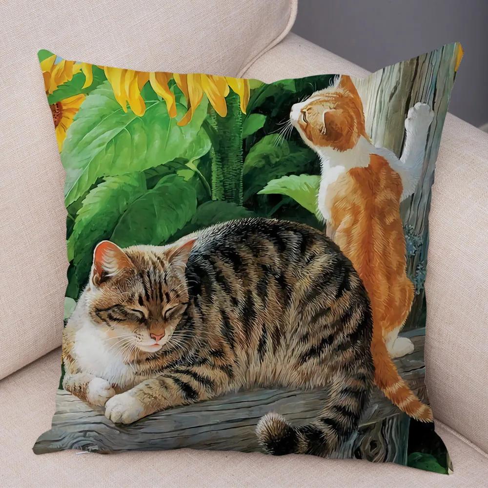 Pet cartoon animal pillowcase sofa home car  cute watercolor cat cushion cover decoration