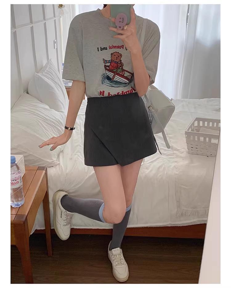 Retro High-Waist Anti-Exposure Bodycon Skirt & Wide-Leg Shorts - Women's Korean Summer Fashion