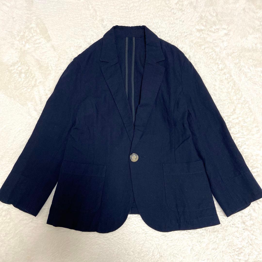Rope Picnic Navy Tailored Jacket 3/4 Sleeves Cotton Linen Blend 40