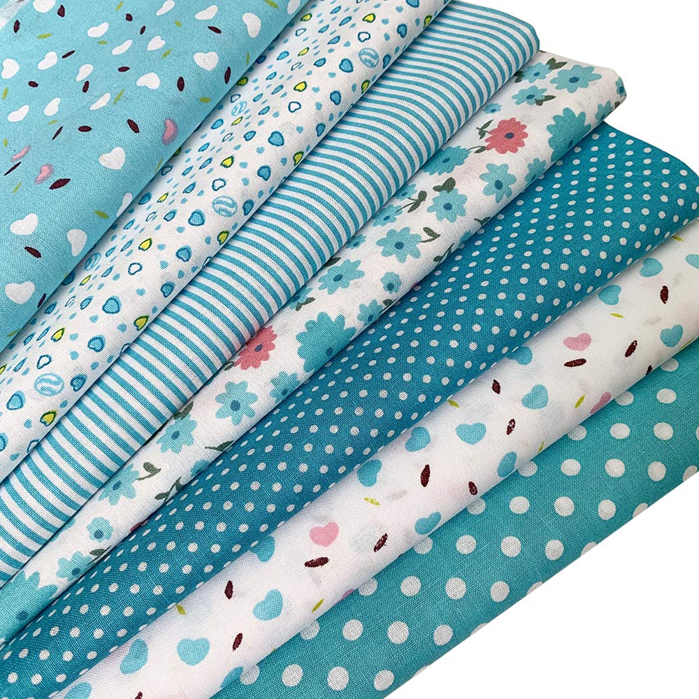 Floral Fabric Set Cotton Floral Patchwork DIY Craft Supplies 7-Piece (50x50cm, Blend) - Fabric, Scraps, Fabric, (Light Blue)
