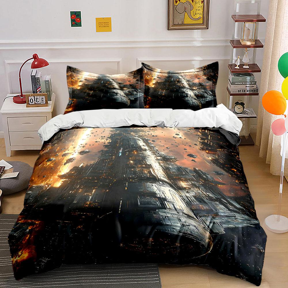 Spaceship amidst fiery galaxy. Bedding sets Duvet cover sets Duvet covers Pillowcases(1 * Duvet Cover 2 * Pillowcases without duvet insert) 135x200cm