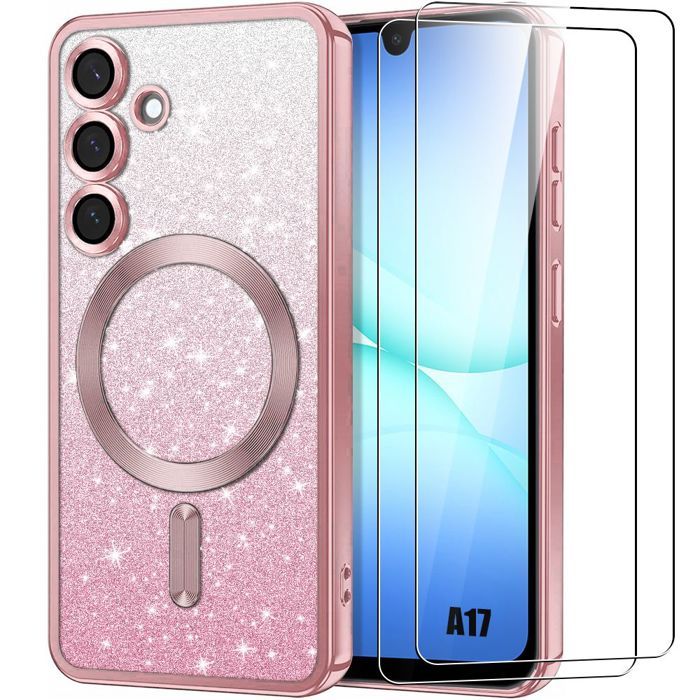 Coque de Protection - BOOLING - Samsung Galaxy A17 5G/4G - avec Anneau Magnétique Rose - 2 Vitres