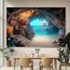 2D Coral Cave Beach Tapestry Tropical Ocean View with Stairs & Seashells Wall Art