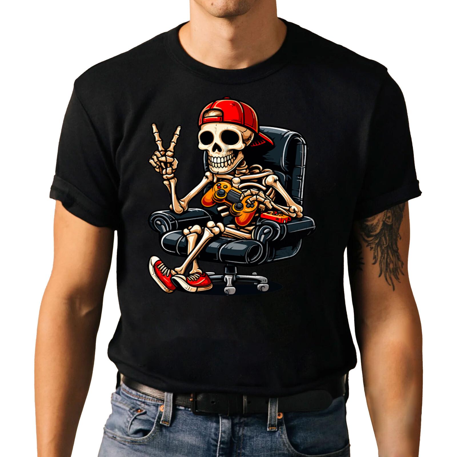 Gamer Skeleton Halloween T-Shirt - Funny Gaming Graphic Tee S разноцветный