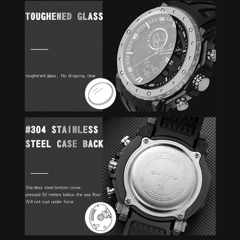 Nové SANDA Smart multifunkční dvoudisplejové světelné elektronické hodinky Vodotěsné pánské hodinky pro outdoorové horolezectví