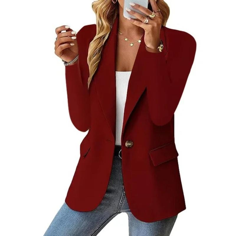 Women's Minimalist Solid Button Lapel Collar Blazer Commuter Long Sleeve Coat Cardigan Elegant Solid Casual Tailored Suit Tops