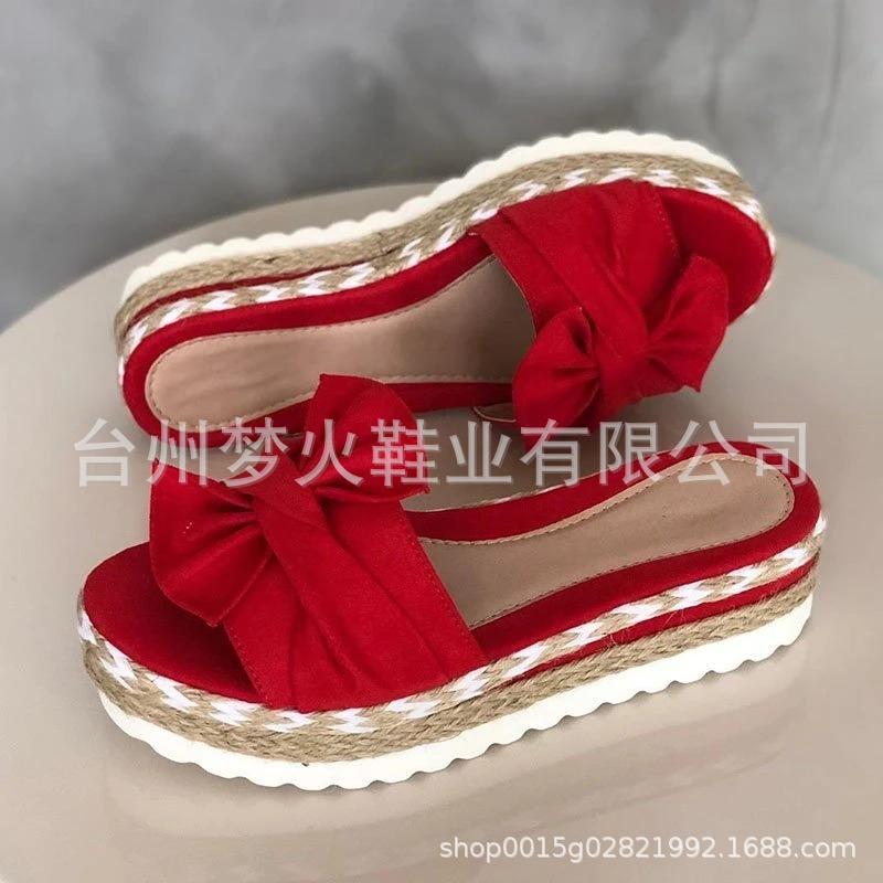 New Sandals Bow Straw Woven Cool Slippers Sandals Women's Shoes