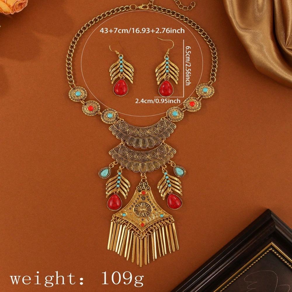 Imitation Turquoise Ethnic Style Jewelry Set Exaggerated Neck Jewelry Women