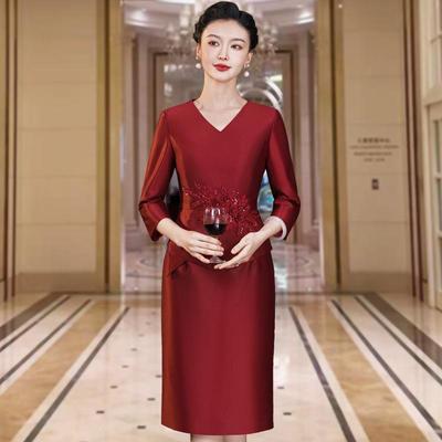 Spring 2024 Elegant Red Two-Piece Dress for Youthful Style and Slimming Formal Look
