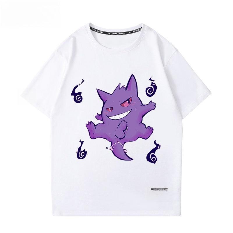 Pokémon Gengar Printing Tee Pure Cotton Tshirt Mens 2026 Summer Fashion Oversize Street Casual Y2K Tops Streetwear Clothing