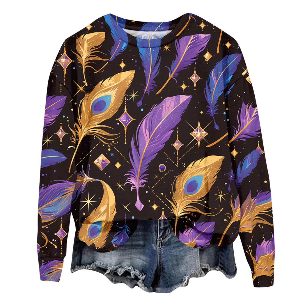 Women's Fashion  Printed Long Sleeve Loose Round Neck Sweatshirt Top