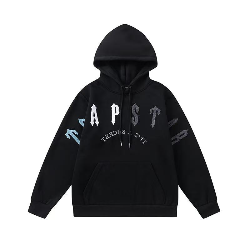 New Rainbow Color Matching Letter Embroidery Fleece Loose Hooded Sweater Casual Trousers Set