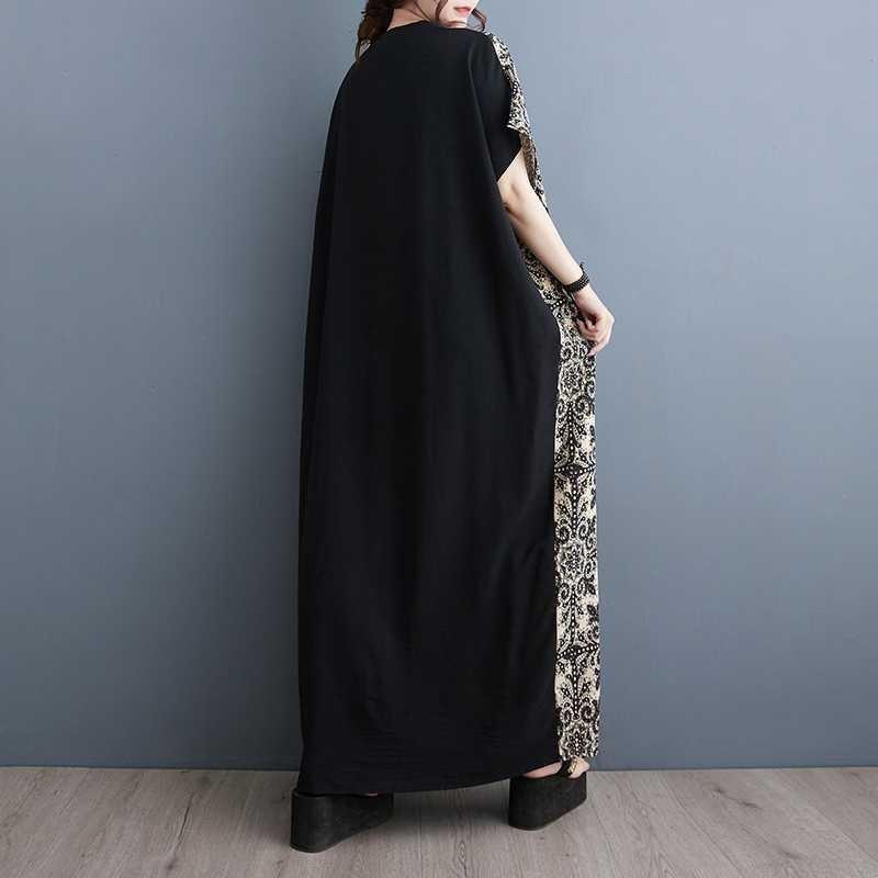 Summer Vintage Colorblocking 200 Pounds Long Dresses Big Pockets V-Neck Dresses