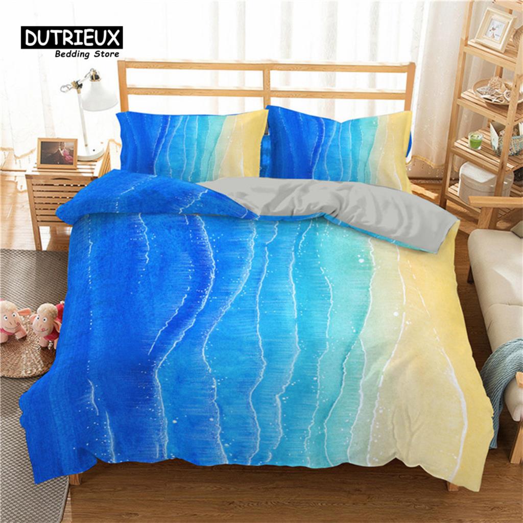 Seestern Muschel Strand Bettwäsche Set Mikrofaser Küste mit Sand mit buntem verschiedenen Muscheldruck Bettbezug Schlafzimmerdeko