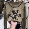 Früher Herbst neuer Retro lockerer Strickpullover mit Buchstabenprint für Damen Rundhals Nische vielseitig langärmliger Pullover