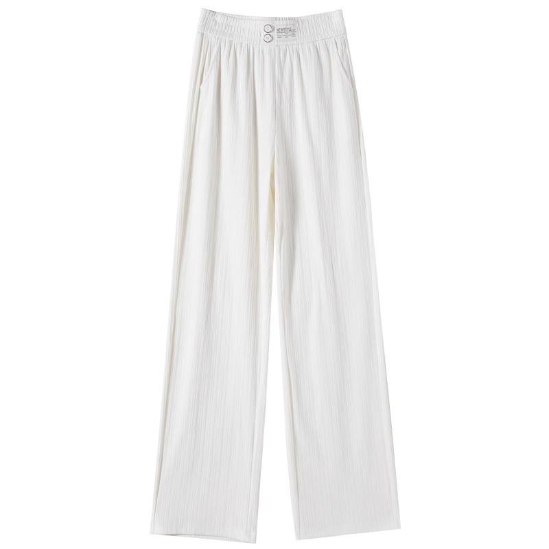 150cm Women's Summer High Waist Ice Silk Wide-Leg Pants - Slim Fit, Straight Leg, Petite 145