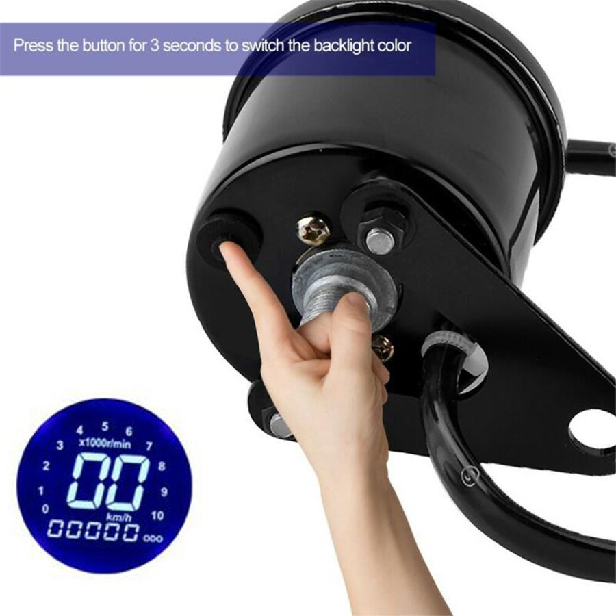 12V Motorcycle LCD Digital Odometer 7 Colors Waterproof Speedometer Tachometer