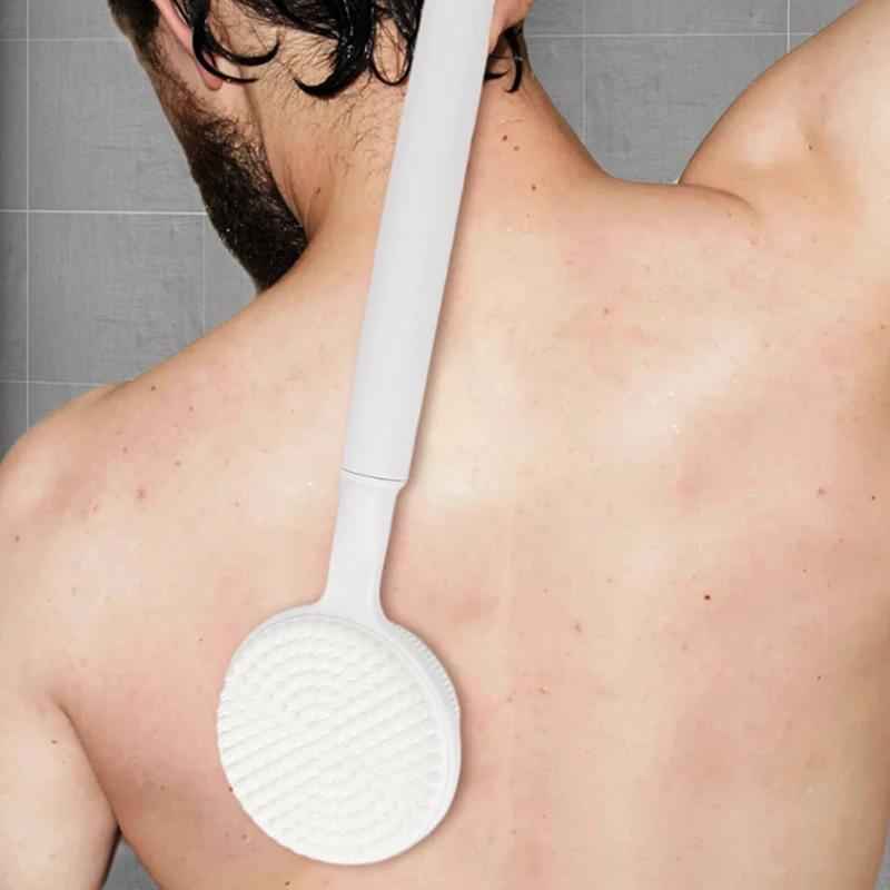 Adjustable Long Handle Double Sided Shower Brush Silicone Back Scrubber For Shower Bath Body Brush With Telescopic