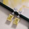 Simple Female Earrings 925 Sterling Silver Yellow Zircon Square Earrings for Women Long Tassel Ear Fashion Shiny Jewelry