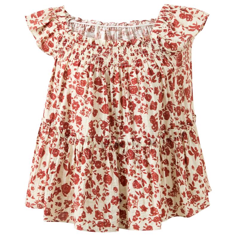 SanCai 2026 Summer Floral Square Neck Babydoll Blouse L
