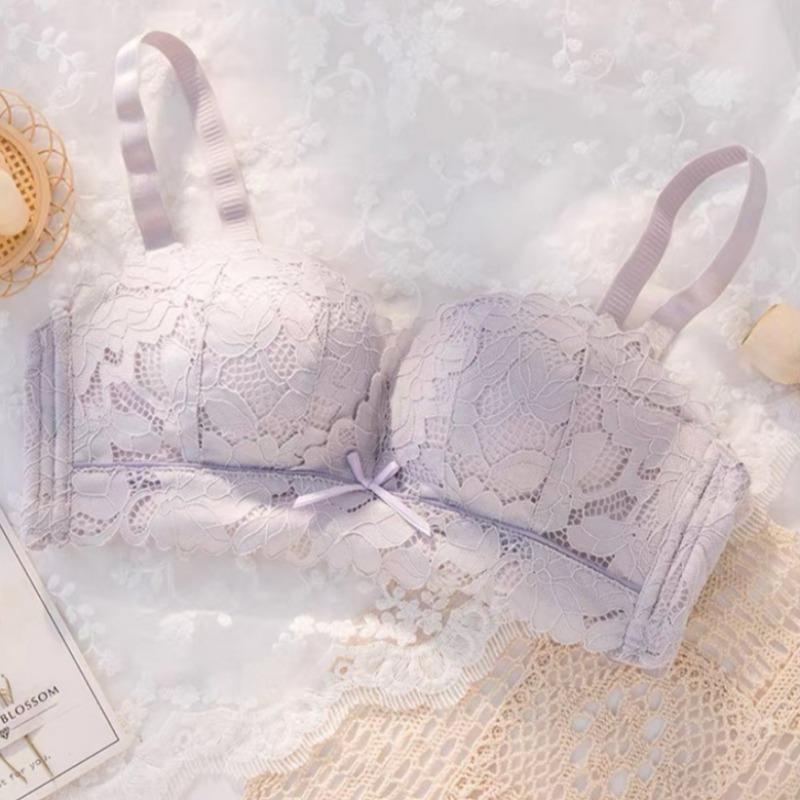 Small Chest Push-up Anti-sagging Lace Underwear Top Lift Thin Strapless Invisible Non-slip Bra Set
