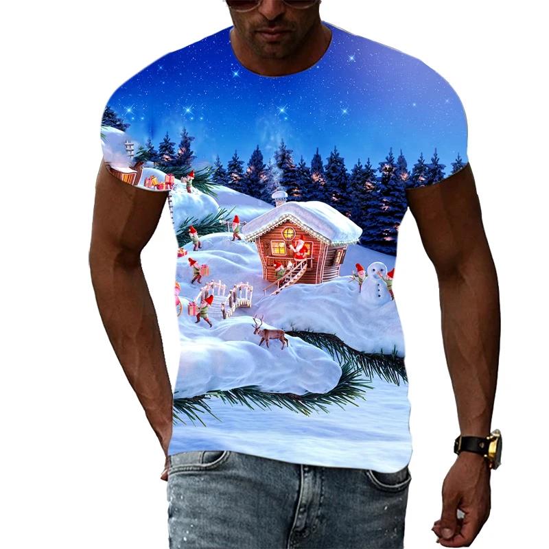 New Christmas Tree 3D Print Casual Fashion Men's Hip-Hop Fun Short-Sleeve T-Shirt Summer Stylish Trendy Round-Neck Lightweight Top