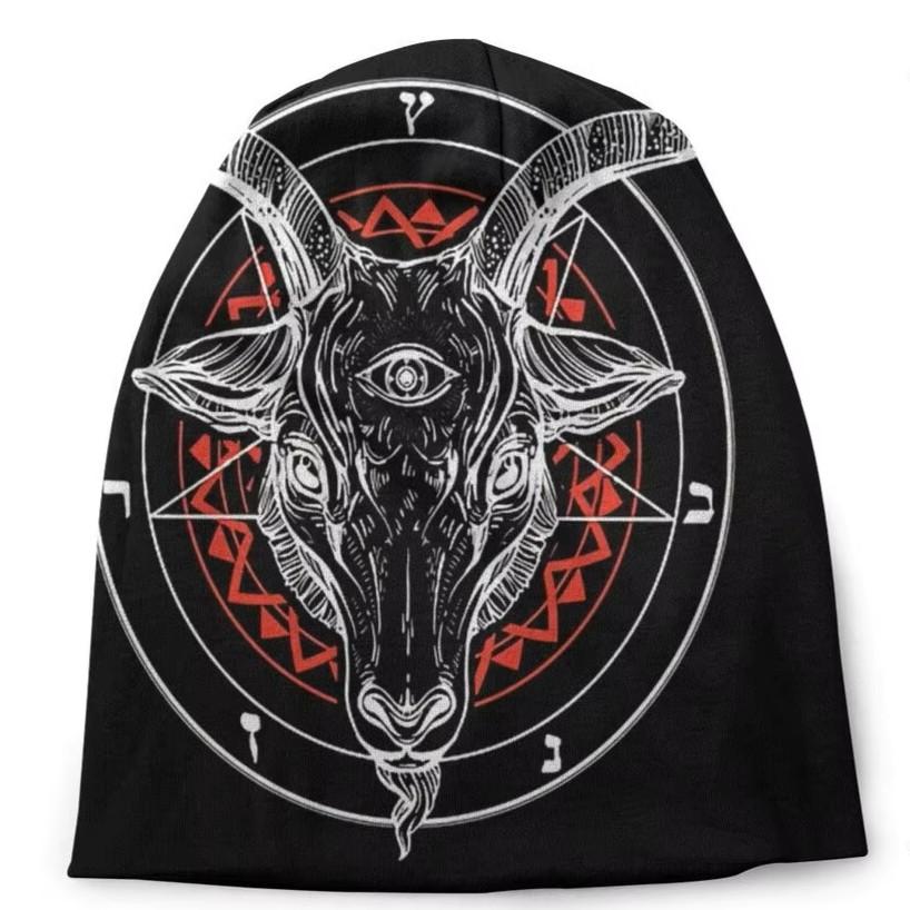 Black Metal Baphomet Satan Diable Casquette Magique Démon Chèvre Lucifer Unisexe Imprimé Punk Hip hop Rock Hipster Automne Hiver Crâne Bonnet Bonnet Chaud