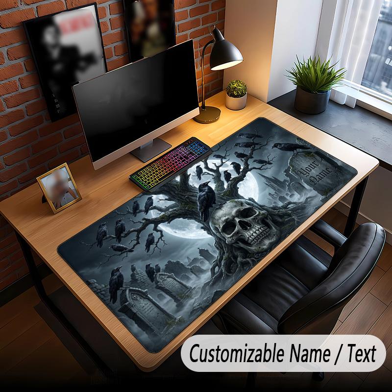 Skull Gothic Theme Custom Mouse Pad Personalized With Name Text Customized Desk Mat For Office Home Decor