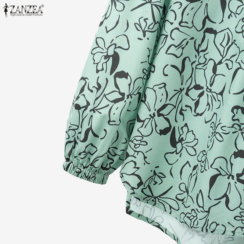 ZANZEA Bluză cu mânecă lungă și pantaloni cu imprimeu pentru femei, seturi casual din două piese