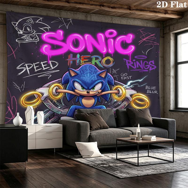 Sonic Hedgehog Wall Tapestry Aesthetic Wall Hanging Printed Fabric Blanket Decorative Tapestries For Bedroom Living Room Home Decor
