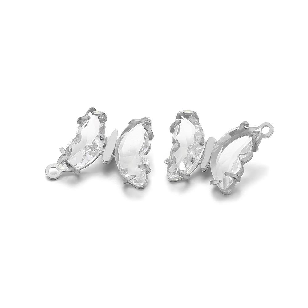 5pcs Stainless Steel Transparent Crystal Glass Butterfly Charms for DIY Jewelry Exquisite Necklace Findings Earrings Making