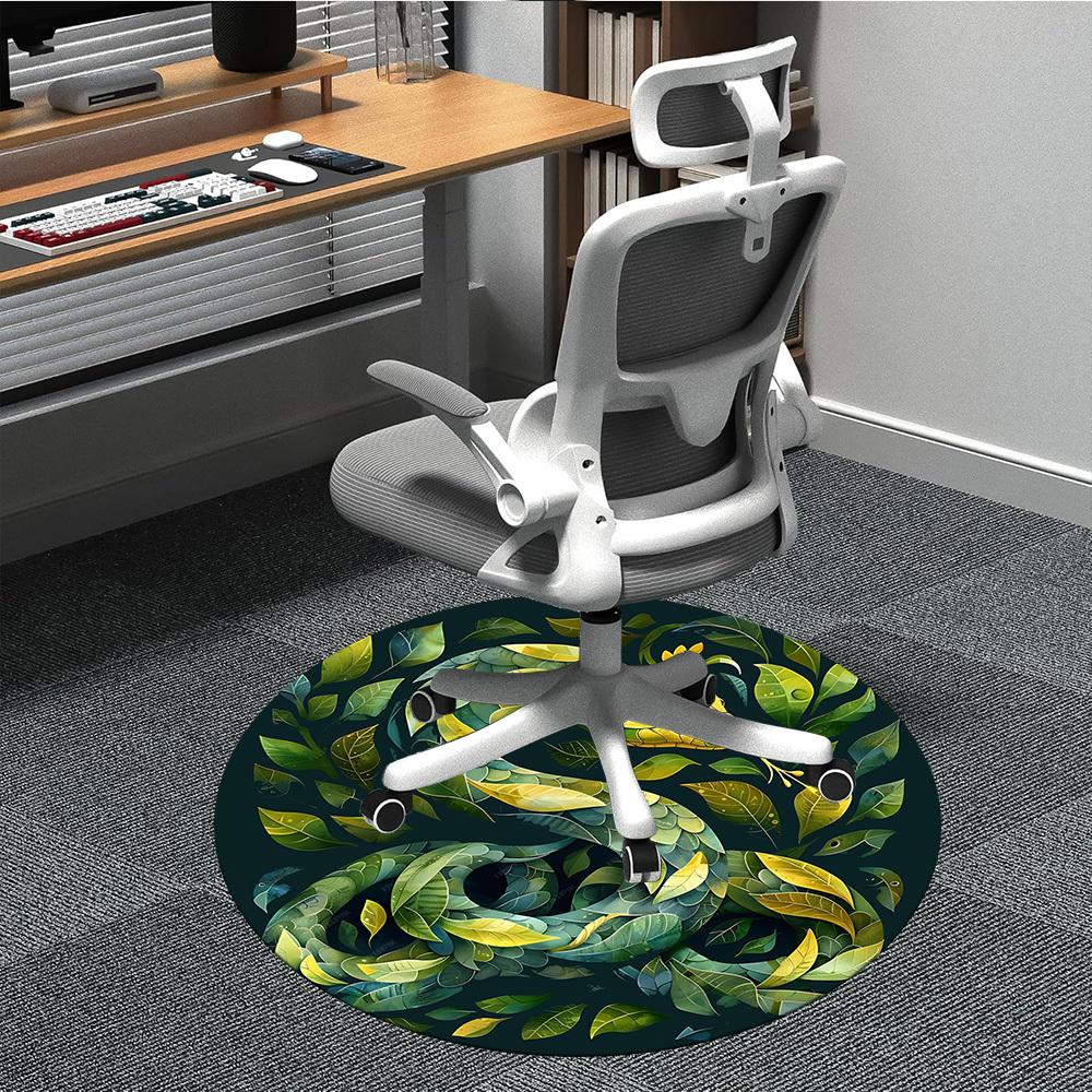 

1pc Snake Leaves Office Round Area Rug, Mat Suitable For Office, Under Office Chairs Bedroom Living Room Home Decor, Room Deco 80cm