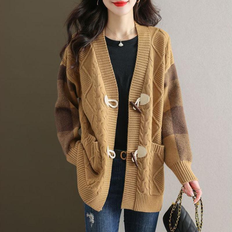 Sweaters Coat Cardigan for Women Autumn Winter Large Size Vintage Loose Long Sleeve Knit Sweaters Coat