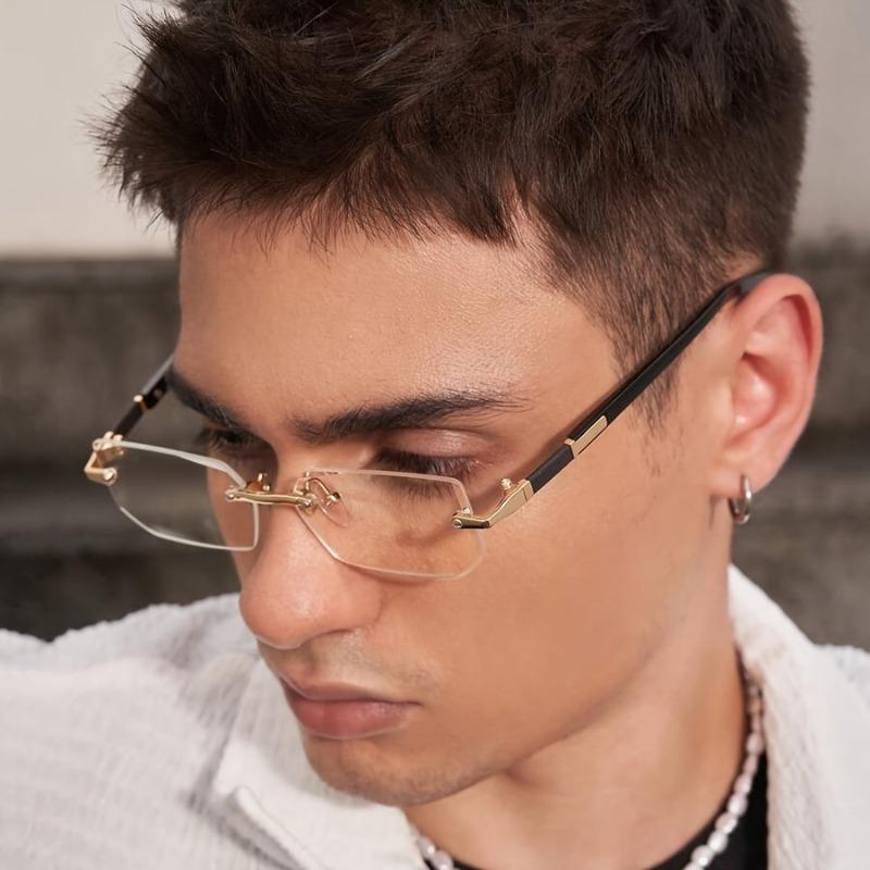 2 ks Pánské módní a jednoduché čtvercové bezrámové brýle/průhledné čočky vhodné pro každodenní domácí a Po Dressingové nošení