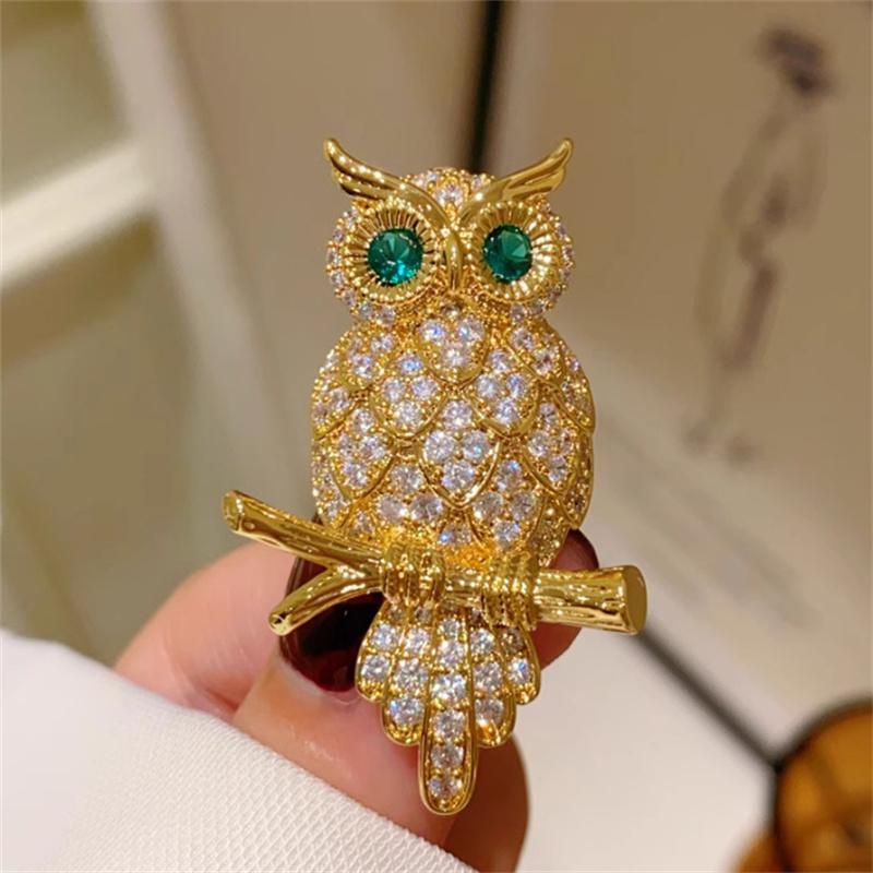 Fashion Exquisite Owl Brooch Vintage Temperament Sparkling Diamond Animal Pins For Women Men Clothes Accessories Jewelry Gifts