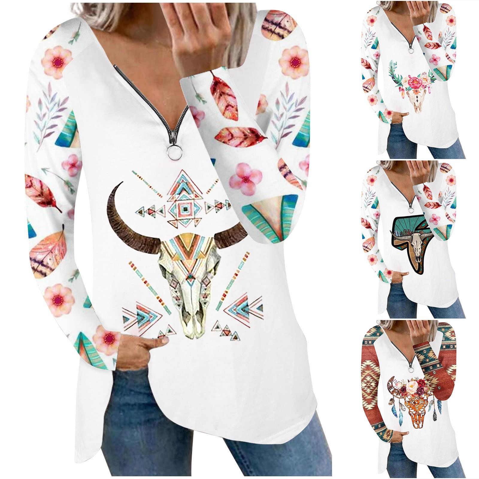 

Женская толстовка с v-образным вырезом и молнией в стиле вестерн, повседневные топы, рубашка с длинными рукавами, комплект женской одежды