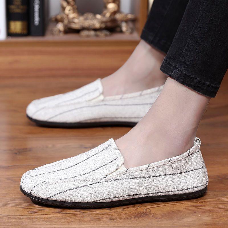 Loafers Shoes Men Slip-On Lightweight Men's Casual Canvas Shoes Summer Fashion Versatile One Step Lazy Shoes Driving Shoes Man