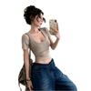 Summer Simple Basic Style Slim-Fit Low U-Neck Short-Sleeve T-Shirt for Women, Sexy Crop Top