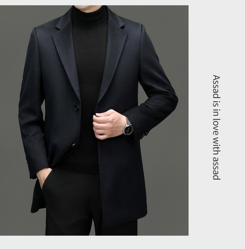 Herren Mittellanger Woll-Kaschmir-Mantel - Herbst Winter Lässiger Windbreaker Anzug