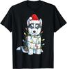 Siberian Husky Santa Christmas Tree Lights Xmas Boys Dog Gift Unisex T-Shirt