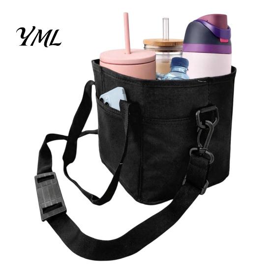 Heavy Duty Beverage Tray for Cups Drink Pouch with Adjustable Strap, Reusable Waterproof 4 Cup Carrier Sturdy Car Seat Holder, Foldable Portable Caddy