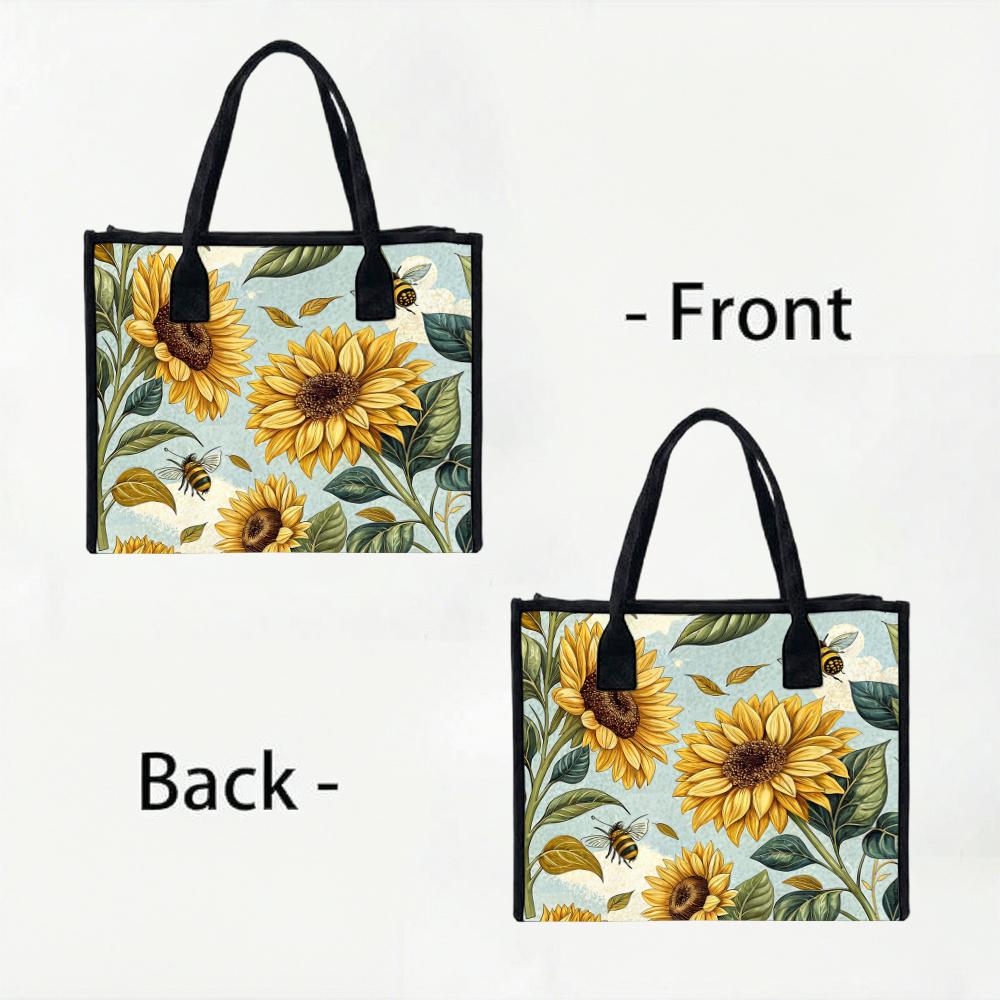 Sunflower Bee Printed Tote Bag Casual Stylish Daily Use Handbag for Ladies