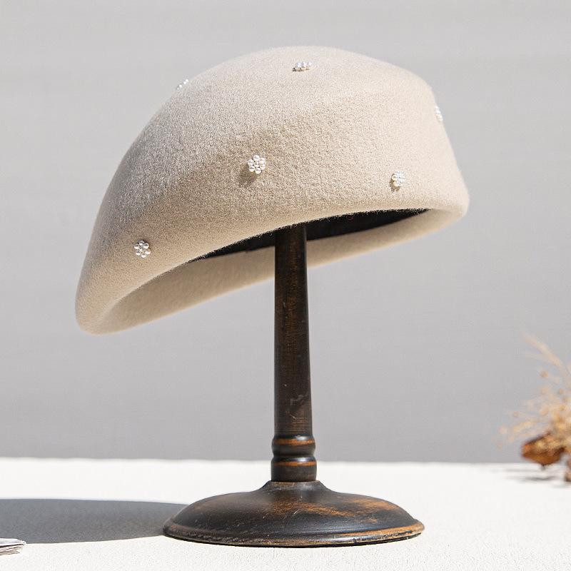 Женский шерстяной берет в британском стиле Осень/Зима 2025 - Повседневный уличный стиль Теплая фетровая шляпа Medium легкие хаки