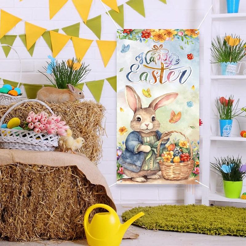 Veselé Velikonoce Dekor Závěsná Vlajka Velikonoční Dekorace 2024 pro Domov Zajíček Vejce Mrkev Veranda Dveře 2024 Jarní Oslava Králičí Dárek