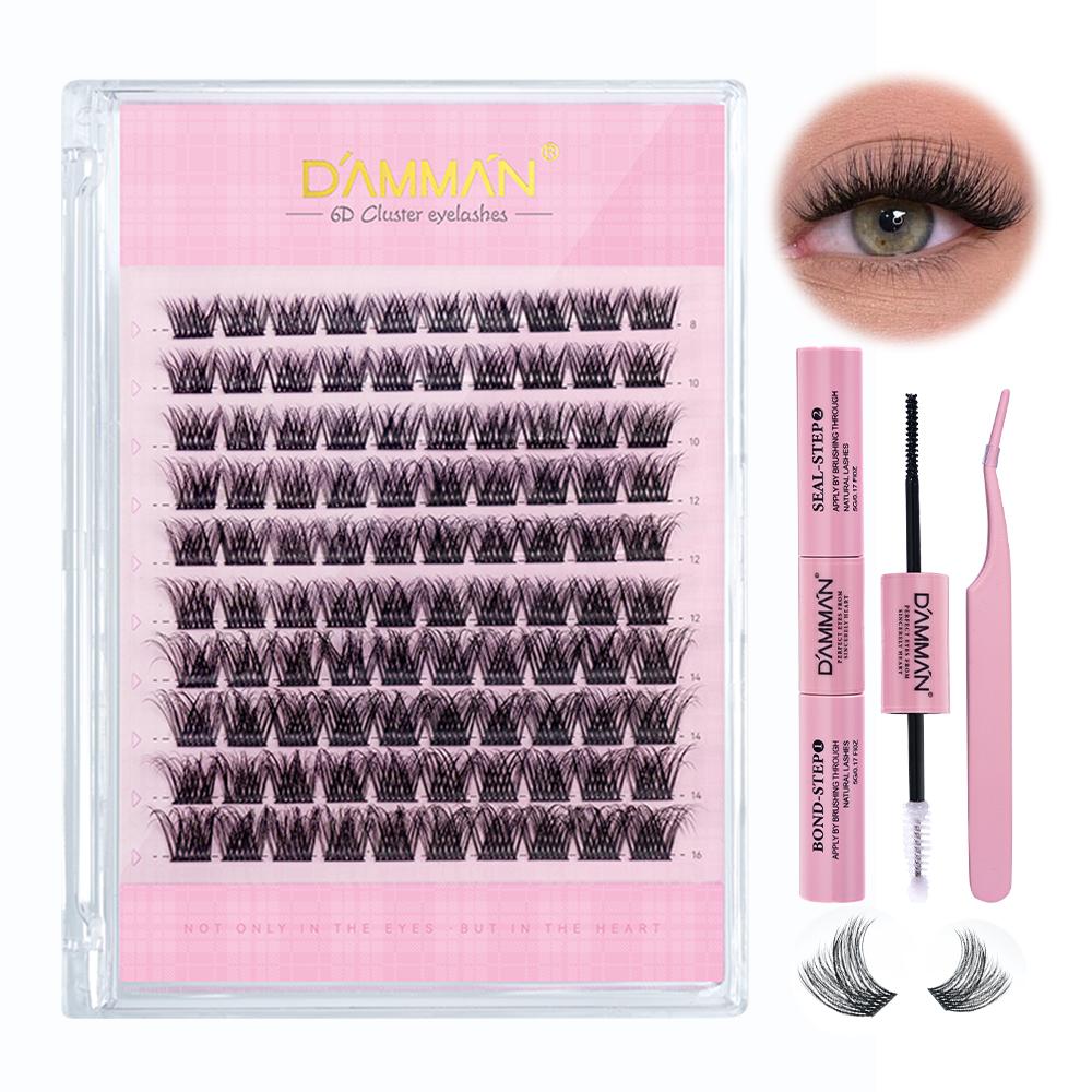 6D DIY Lash Extension Kit, 140 Pcs Cluster Lashes with Tweezers & Glue, Reusable Natural False Eyelashes for Women, Beginner-Friendly