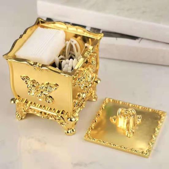 Toothpicks Box European Style Vibrant Color 3 Grids with Lid Relief Pattern Decorative Plastic All-Purpose Toothpick Cotton Swab Organizer Box Home