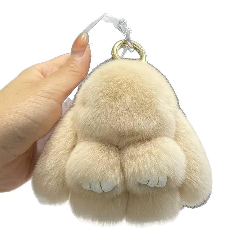 Adorable Rex Rabbit Fur Keychain Pendant - Cute Plush Bunny Charm for Bags and Gifts