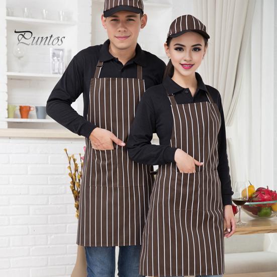 Oil-proof Chef Apron Waterproof Cleaning Bib Stripe Design Adjustable Polyester Cotten with Tool Pockets Wear-resistant for Men Women Oil Stain