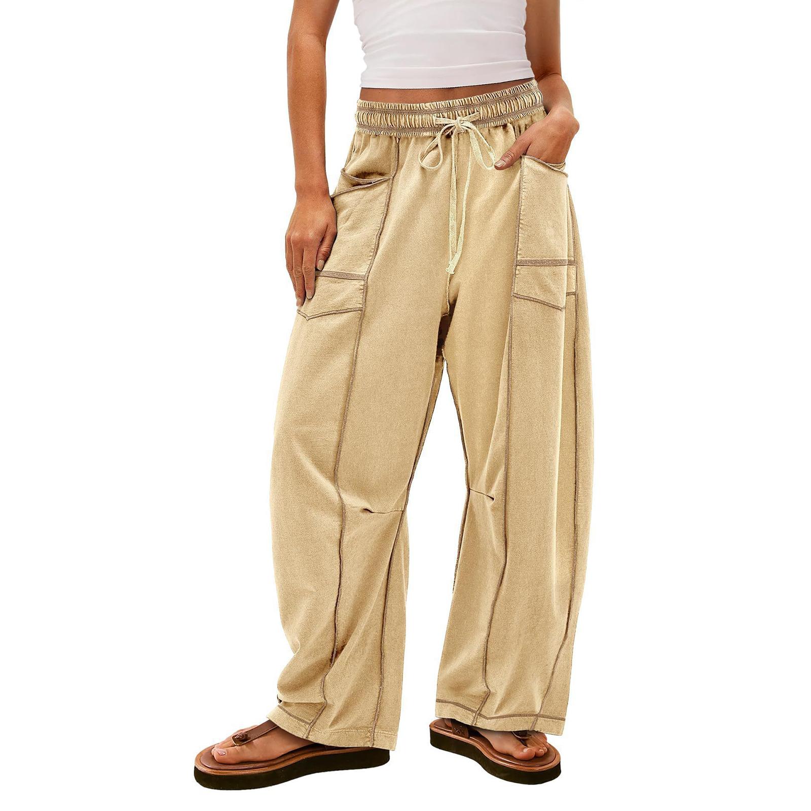 

Women s Wide Leg Pants With High Waisted Straight Leg And Spliced Pocket Casual Pants XXL хаки