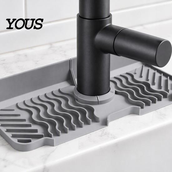 Silicone Countertop Protector Faucet Mat for Kitchen Sink, Foldable Sink Splash Guard with 7 Degree Counter Organizer Slope And Snap Lock, Water